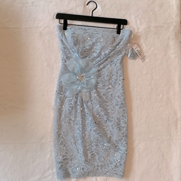 NWT- Pale Blue Sparkly and Lacy Mini Cocktail/Party Dress - Picture 3 of 16